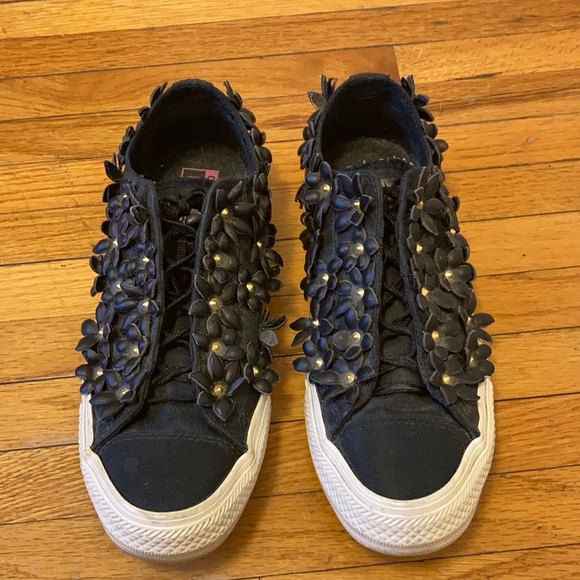 black leather studded converse